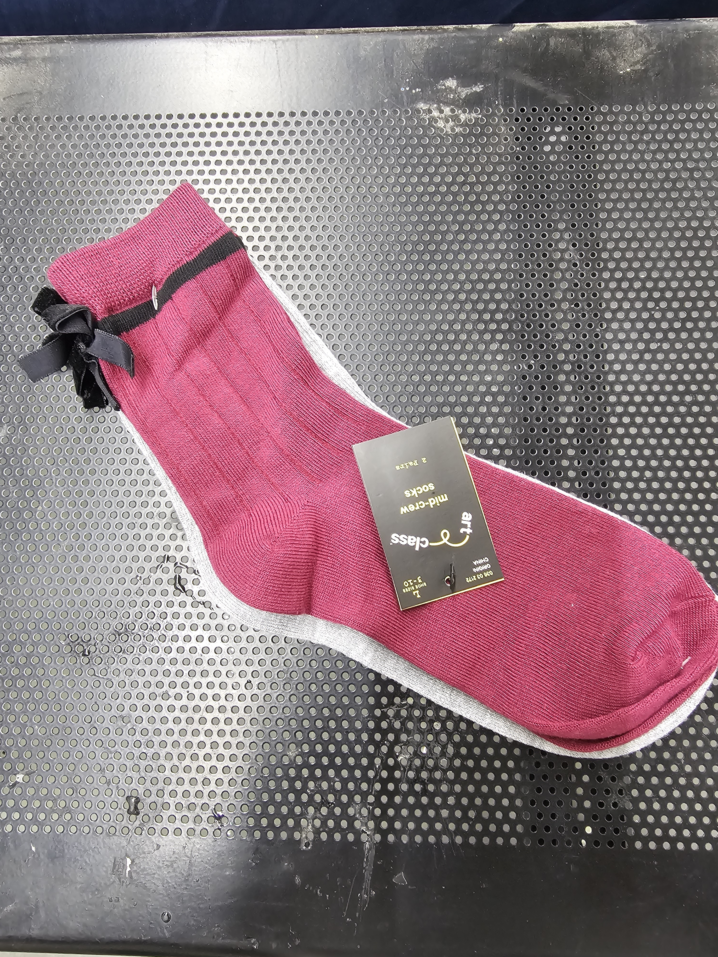Art Class Magenta Crew Socks With Black Bow Accent